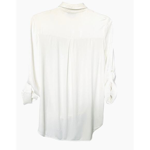 TRANSFER LONG ROLL-TAB SLV, V-NECK, POINTED COLLAR BLOUSE, WOMENS, XL, WHITE - Picture 7 of 12